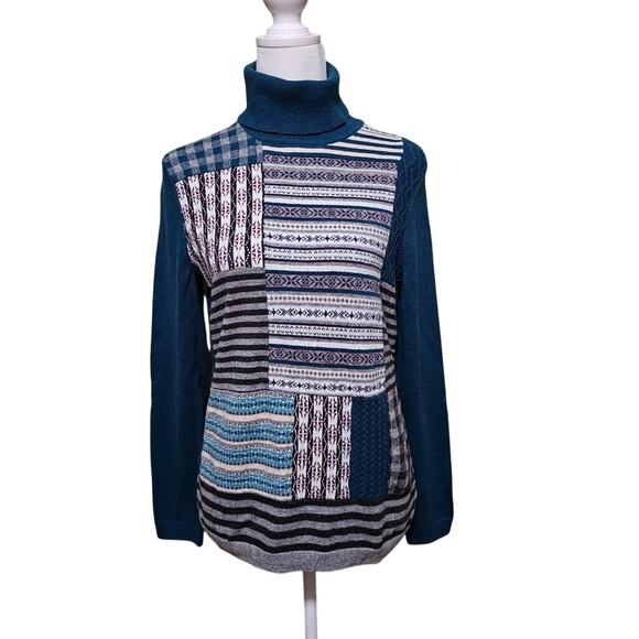 Talbots Sweater Patchwork Turtleneck Wool/Cashmere Blend Size M Boho Casual - Picture 1 of 7